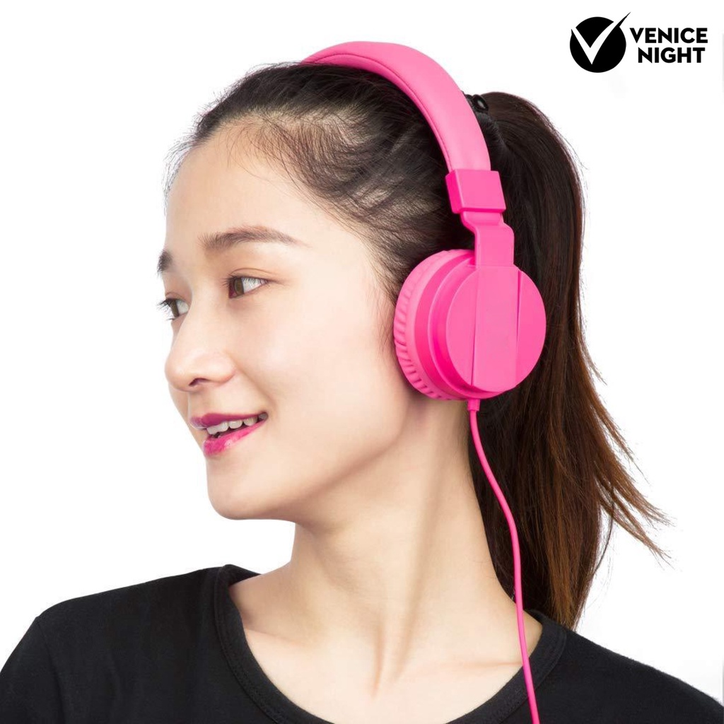 (VNEP) (Berkabel) Headphone Warna Solid Lipat yang Dapat Ditarik Headset Gaming Musik Bass Berat