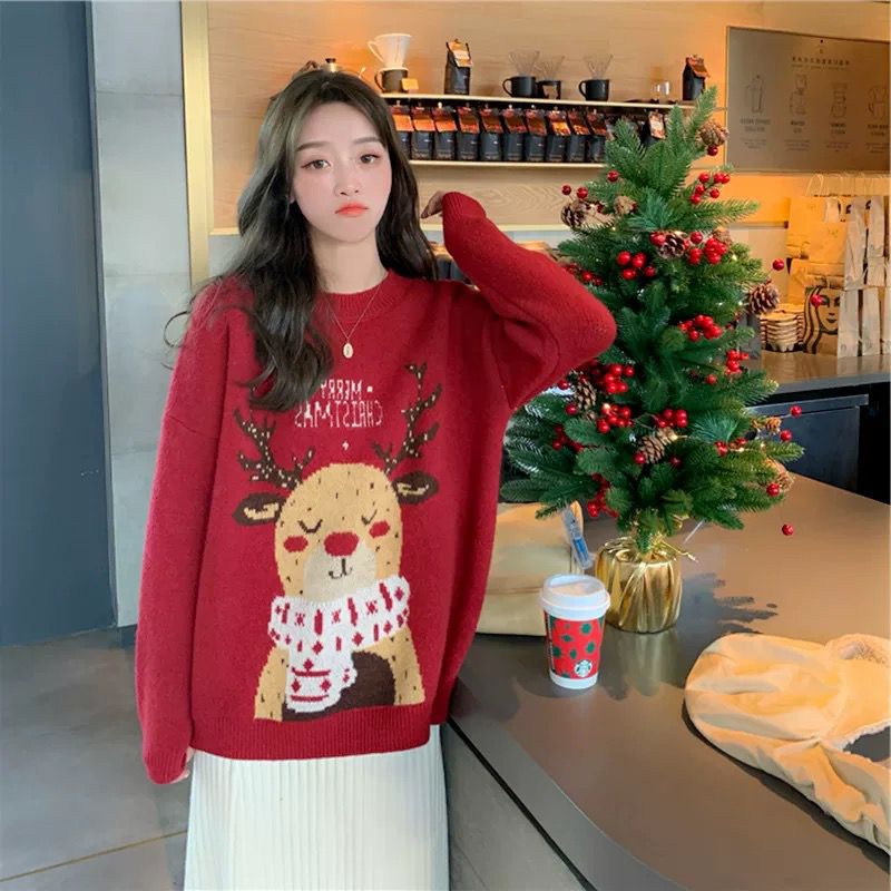 Atasan Wanita- Sweater Lengan Panjang Natal Merah Xmas Sweater Import #7052