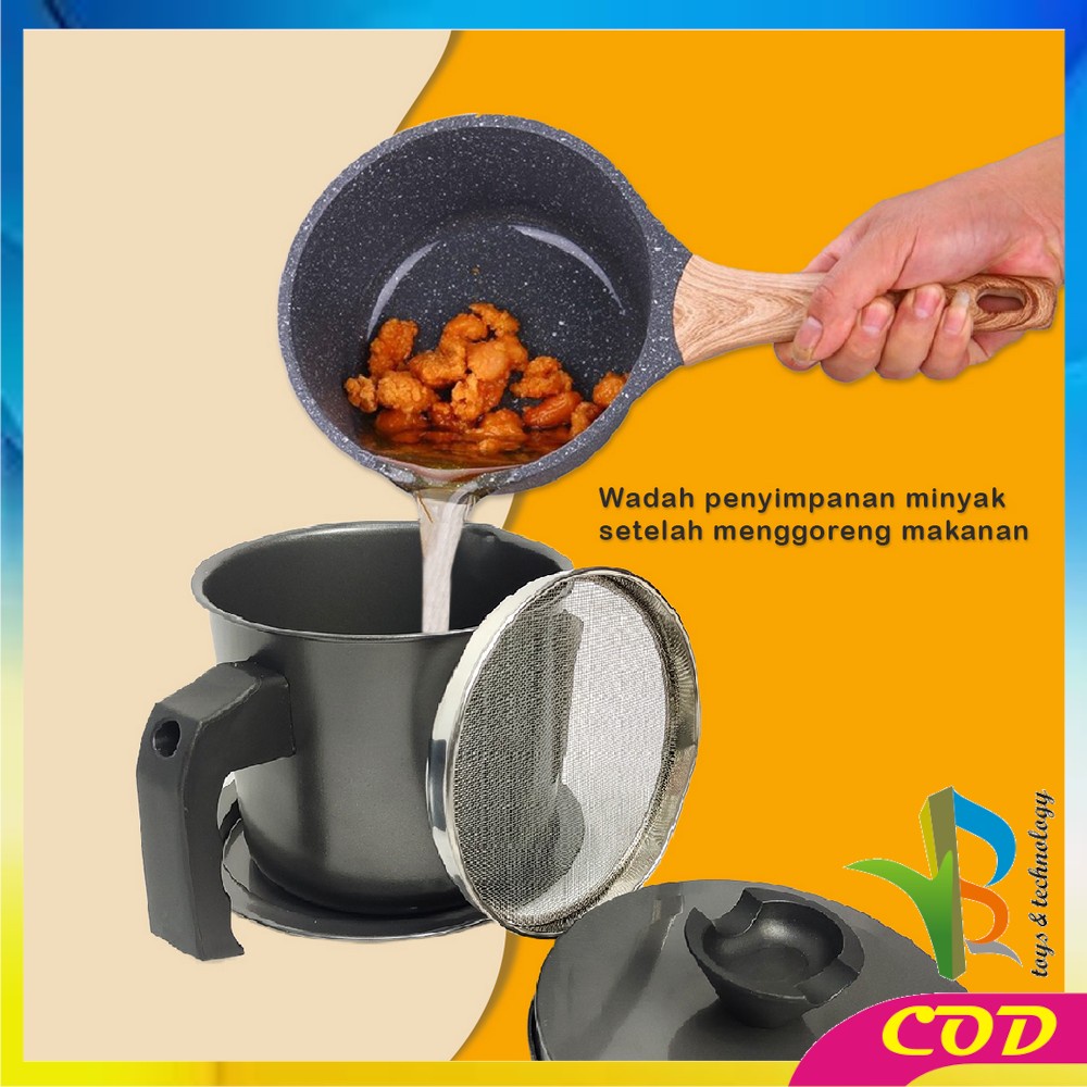 MI-C414 Gelas Saringan Minyak 2 Liter Anti Karat Oil Pot Teko / Wadah Penyaring Minyak Goreng Tempat Penyimpanan Minyak