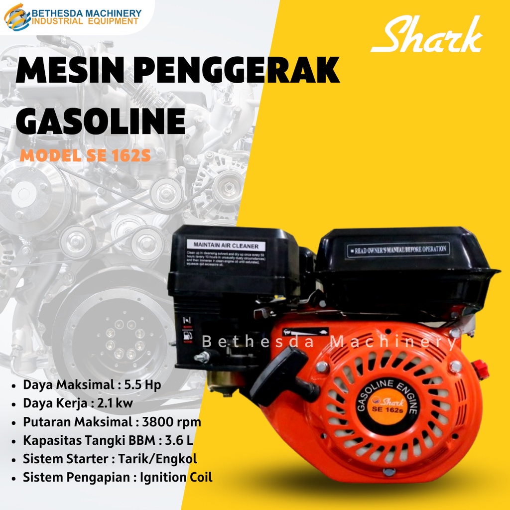 Mesin Penggerak bensin Shark SE 162S 5.5HP / 5.5 PK Engine Gasoline