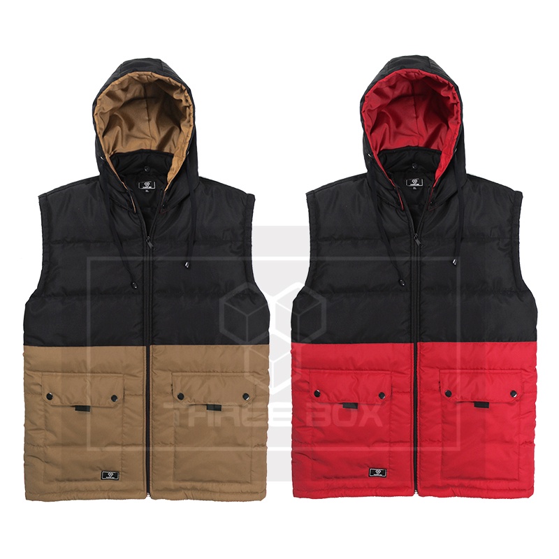 Vest Rompi Hoodie Motor Pria Wanita Parasut Keren Medium Jumbo Kombinasi Hitam Krem - TBX GN003