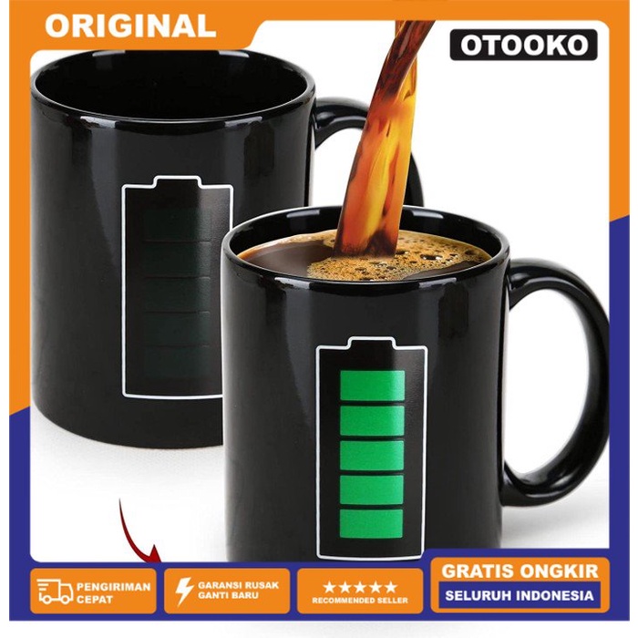 Magic Mug Gelas Cangkir Keramik Ajaib Berubah Warna Suhu Baterai 400ml