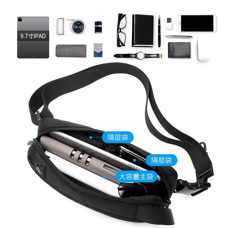 BANGE Tas Selempang Tahan Air Fashion Sling Bag Pria with Charger Slot - 6003 - Black