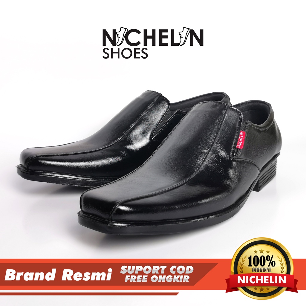 SEPATU PANTOFEL PRIA KERJA KULIT / SEPATU KANTOR PRIA HITAM NICHELIN ORIGINAL