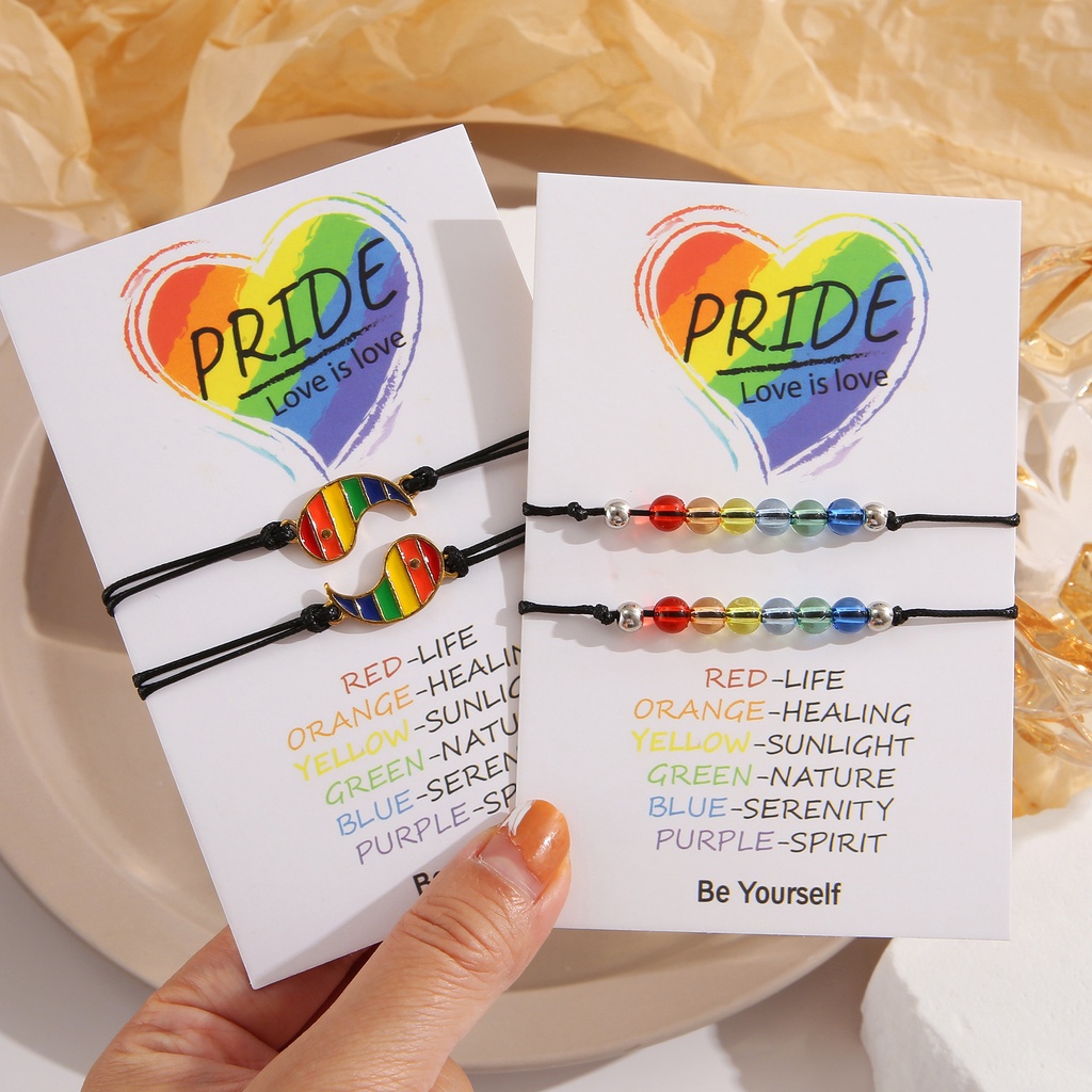 YEEZII 4pcs / set Gelang Manik-Manik Warna-Warni Pelangi Untuk Wanita