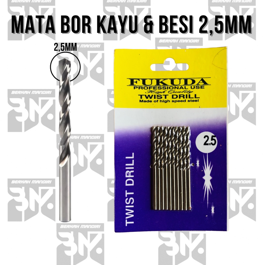 Mata Bor Besi/Kayu HSS Twist Drill 2,5MM Fukuda