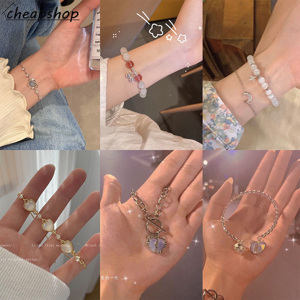 IFYOU Gelang Mutiara Opal Warna Silver Gaya Vintage Untuk Wanita