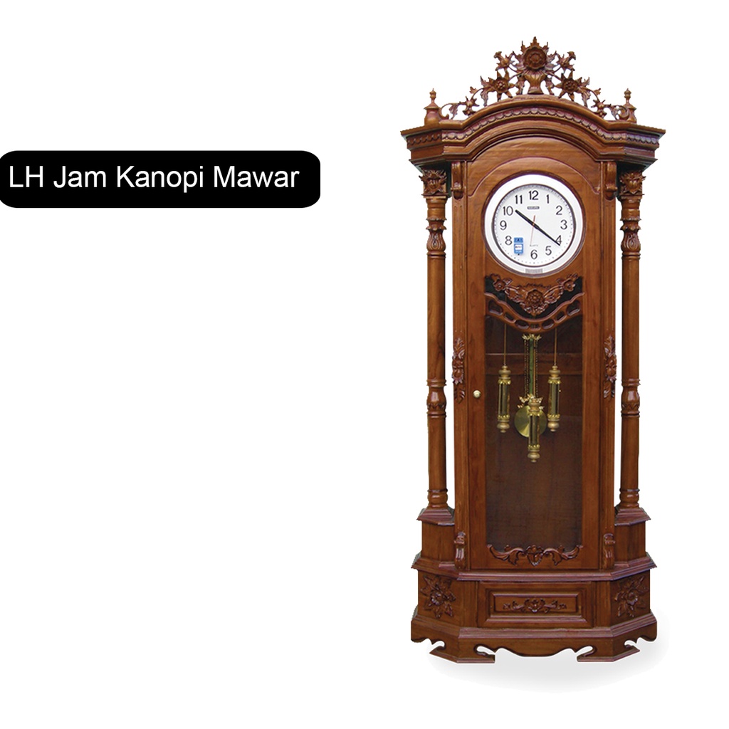 Lemari Jam / Lemari Hias Jam Kayu Jati Jepara Asli Kanopi Mawar