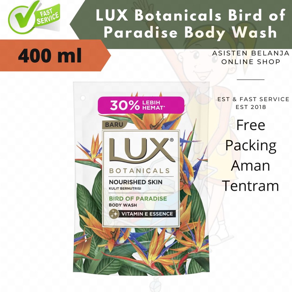 LUX Botanicals Bird of Paradise with Vit E Sabun Mandi Pouch 400 ml 400ml