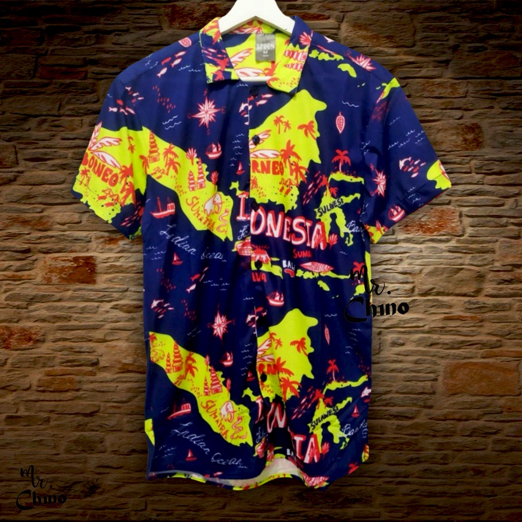 Baju Kemeja Motif Islands of Indonesia | Kemeja Hawai Pantai Remaja Dewasa | Kameja Cowok / Cewek Im