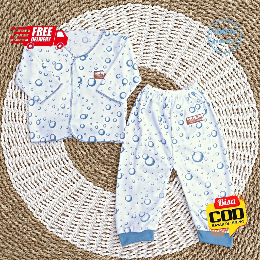 SALE 7.7 Serian Biru - 3 Stel Setelan Baju Bayi Tangan Panjang Celana Panjang Bayi 0 sd 3 Bulan BLUE SEA SERIES merk SNI Bolo - Bolo