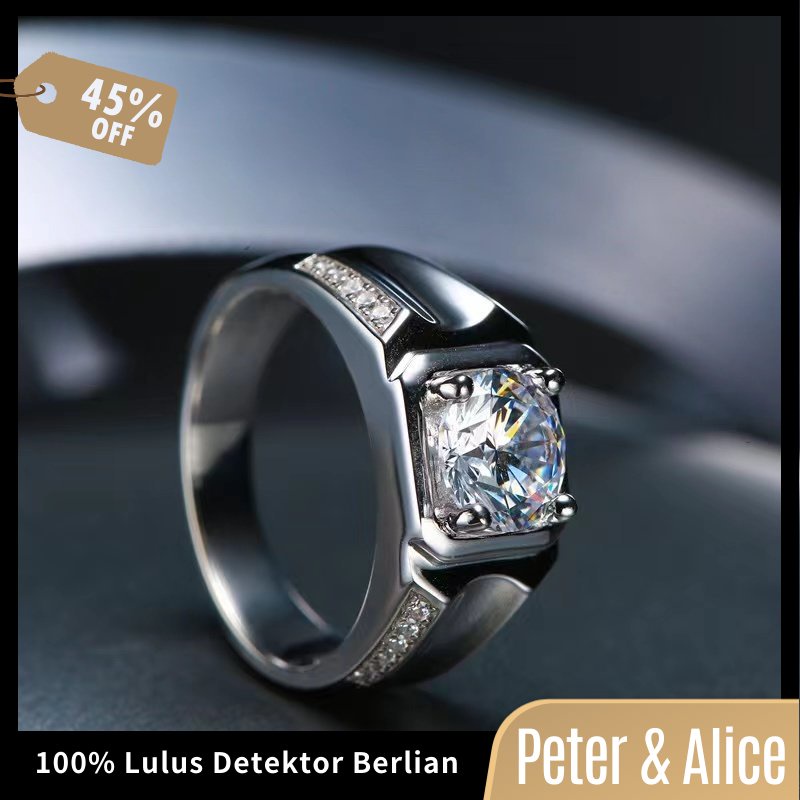 Peter & Alice Cincin Pertunangan Pria 1 Ct Moissanite,925 Platina Berlapis Perak