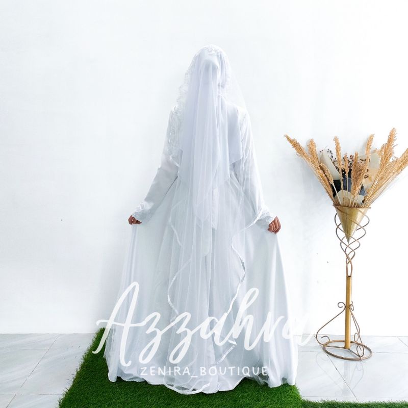 AZZAHRA Wedding Dress FREE VEIL dan PASMINA / Gaun pernikahan putih / baju akad / prewedding