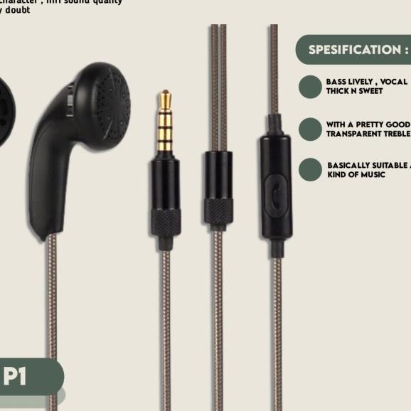 KGIS P1 HiFi Sound Bass Earphone Durable Cable Headset With Mic - Hitam