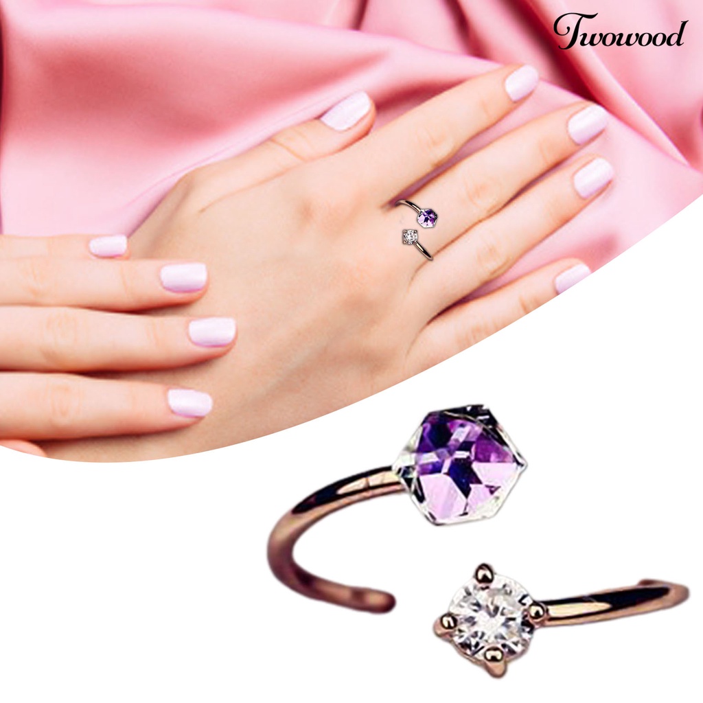 Cincin Model Terbuka Adjustable Warna-Warni Bahan Cubic Zirconia Untuk Wanita