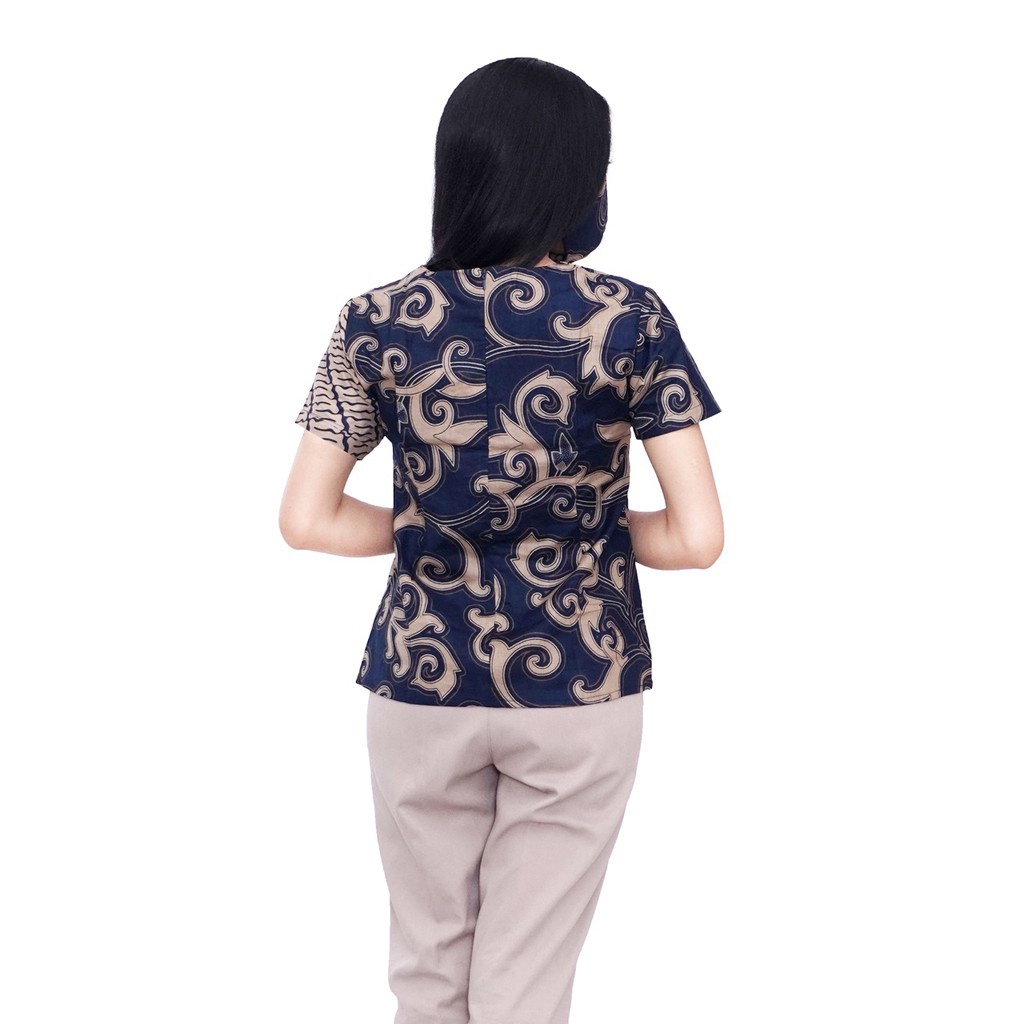 Batik Wanita Atasan Blouse Motif Kangkung Warna NAVI 2 varian