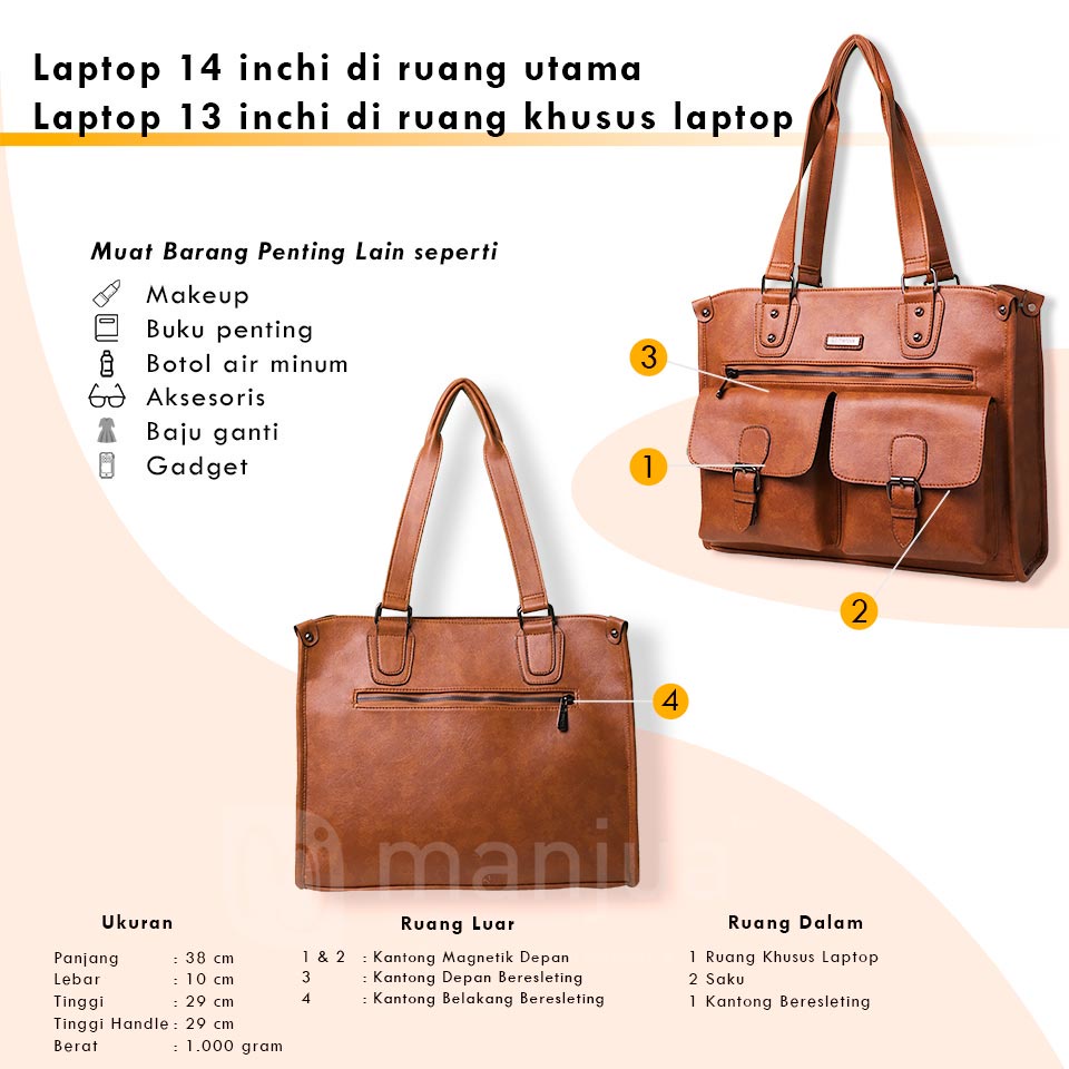 Tas Kerja Klasik VICTORIA BAG By MANJUA. Muat LAPTOP 14 inch. TAS KERJA Wanita. Muat Banyak Barang. Melindungi Laptop Dari Benturan dan Gesekan. Tas Kuliah. Tas Ukuran Besar. Tas Desain Klasik Everlasting.