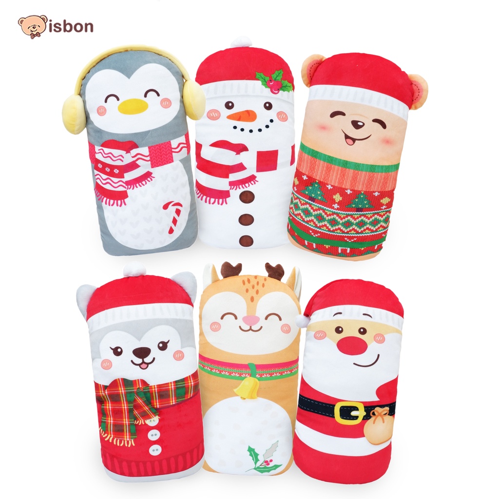 Boneka Natal bantal guling christmas Mini Bolster Dog Husky Santa Boney Pinguin Deer Lucu Bahan Halu