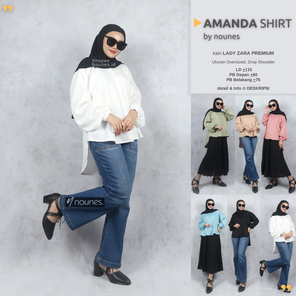 Nounes Amanda Shirt Oversized Tangan Balon Dropshoulder LD 115