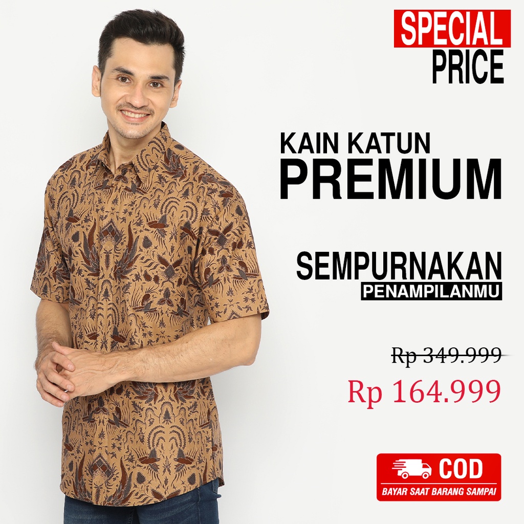 KEMEJA BATIK PRIA Lengan Pendek Slimfit Slim Fit Premium Warna Coklat Cokelat Choklat 726885 Cap 72 - Baju Kemeja Atasan Pakaian Setelan Batik Pria Cowok Laki Laki Remaja Keluarga Kantor Lengan Pendek Modern Slimfit Slim Fit Premium Kekinian