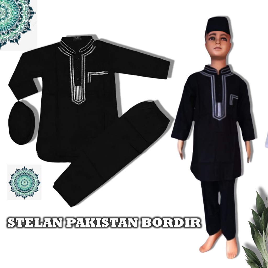 hemat baju koko anak laki -laki / stelan pakistan bordir anak 1 - 12 tahun / baju koko hitam anak