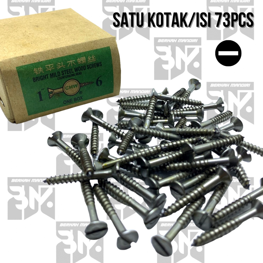 CWH Sekrup Baut Kayu Ukuran 1&quot; x 6 2,5cm  Kepala (-)MIN Skrup Wood Screw (Harga per Box)