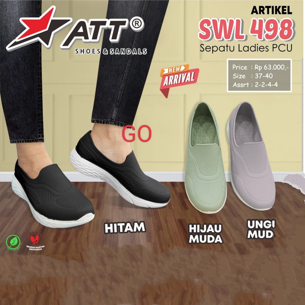 BB ATT SWL 498 Sepatu Karet Wanita Santai Slip On Anti Air Lentur Nyaman Kuat Ringan