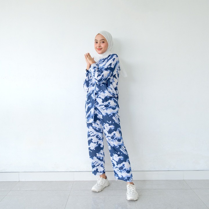 Nucha One Set Rayon / Setelan Katun Motif Tie Dye || BAJU ONE WAN ON SET DAILY OOTD PAJAMAS PIYAMA P