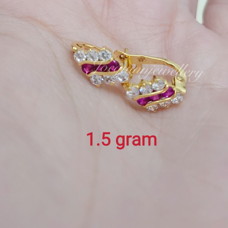 anting jepit emas muda 1.5 gram wajik full mata