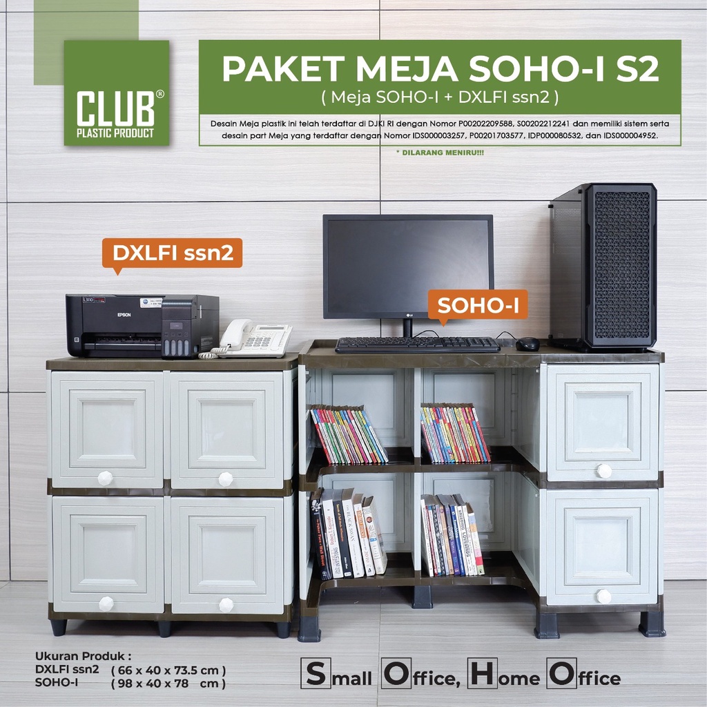 CLUB Paket Meja SOHO-I S2 - Paket Hemat Set Meja Dan Lemari Kabinet Plastik - Paket Praktis Meja Ker