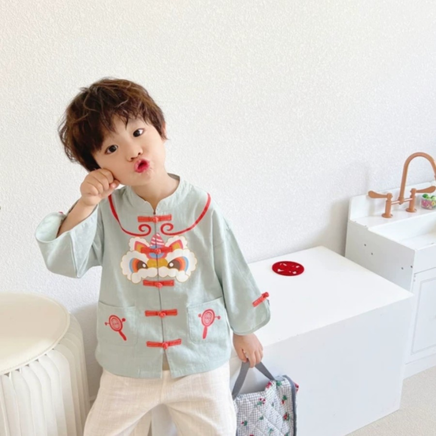Cheongsam Kids Couple Cutie Lion Chinese Traditional Costume Imlek