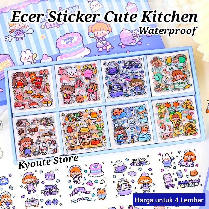 

4 Lembar Sticker Cute Kawaii Chibi Girl Kitchen Cake Food Waterpoof Journal Scrapbook Diary PVC