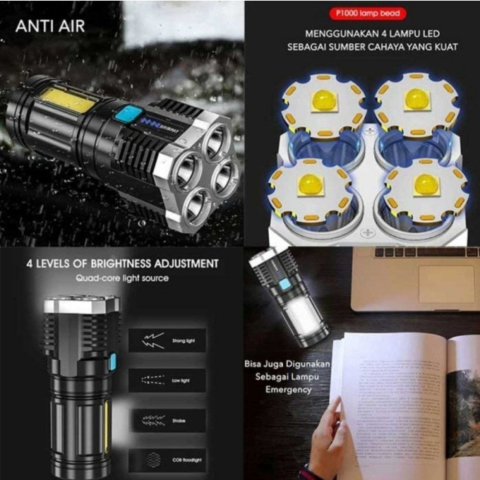 barokah gamis ZHIYU Senter LED Flashlight USB Rechargeable 4 XPE + COB EHS