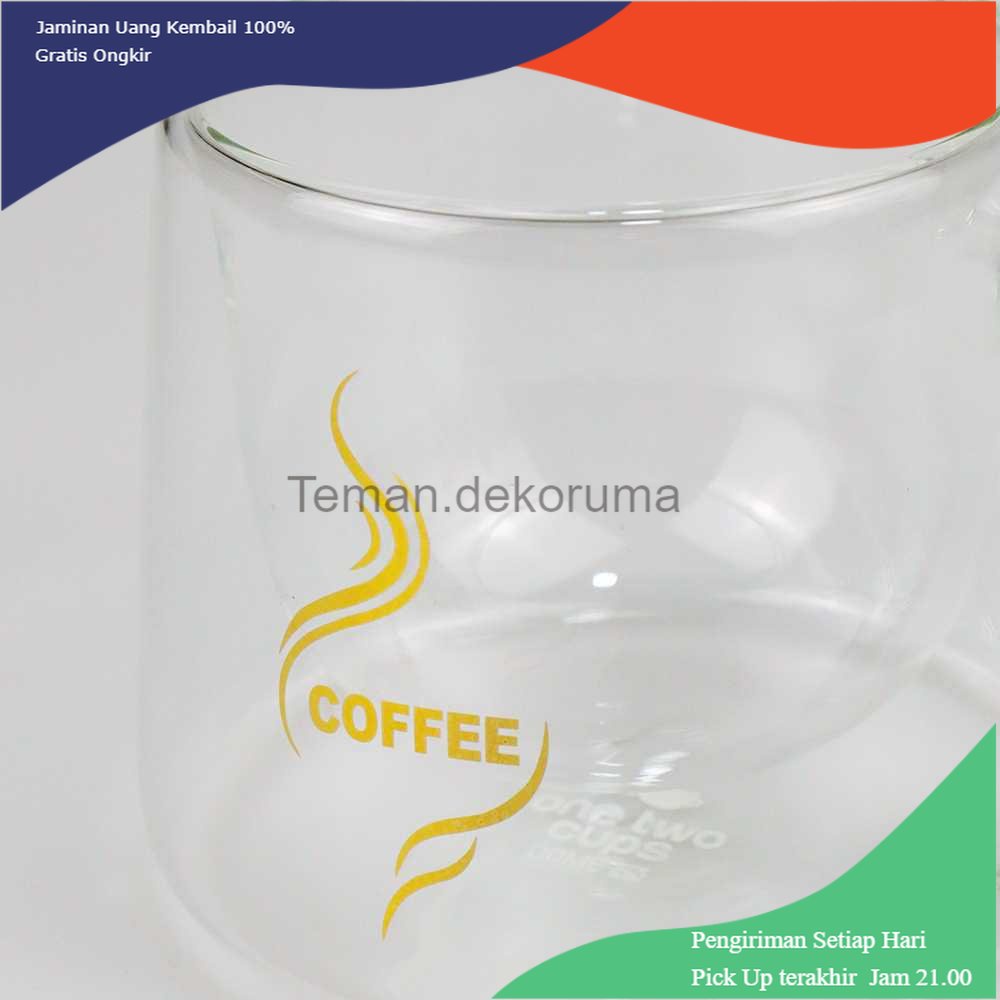 TD - PR One Two Cups Cangkir Kopi Anti Panas Double Wall Glass 200ml - DOME240