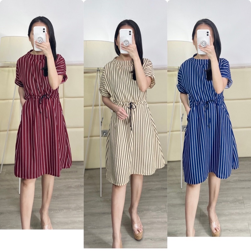 Dress casual wanita / dress strip coksu / K 8538