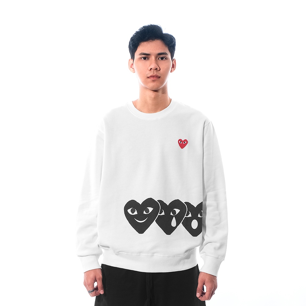 CDG Play Emoticon Hearts Sweatshirt White