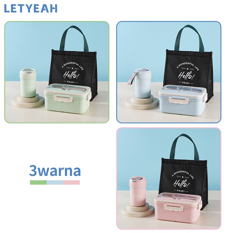 letyeah lunch box set kotak makan portabel  / kotak bekal makan wheat straw gandum 1500ml