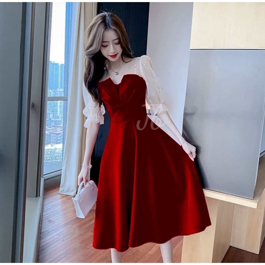 Dress Kondangan Brukat Tile Gliter Baju Pesta Wanita Dres Pesta Wanita Dress Remaja Kekinian Gaun Br