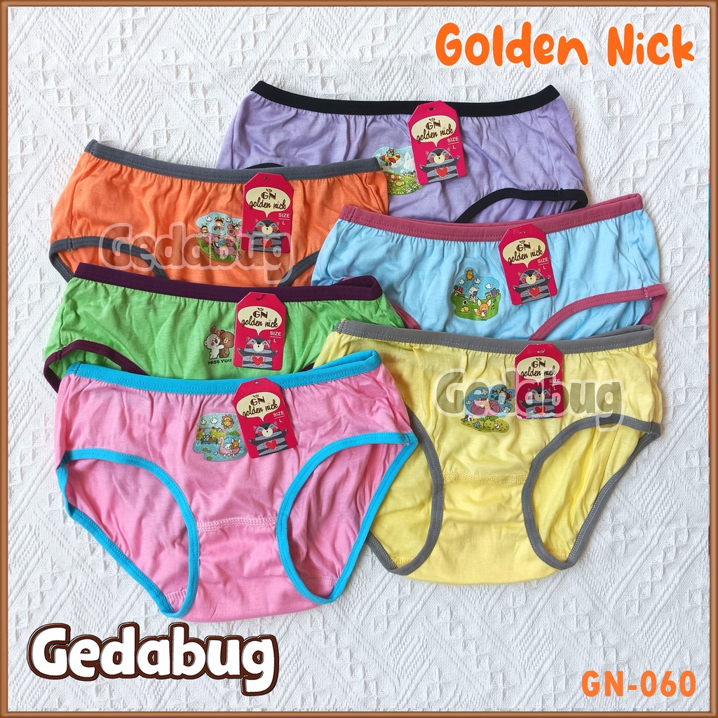 6 pcs - Celana Dalam Anak Golden Nick Art. 060 List Warna / CD Anak Perempuan Warna Spidol