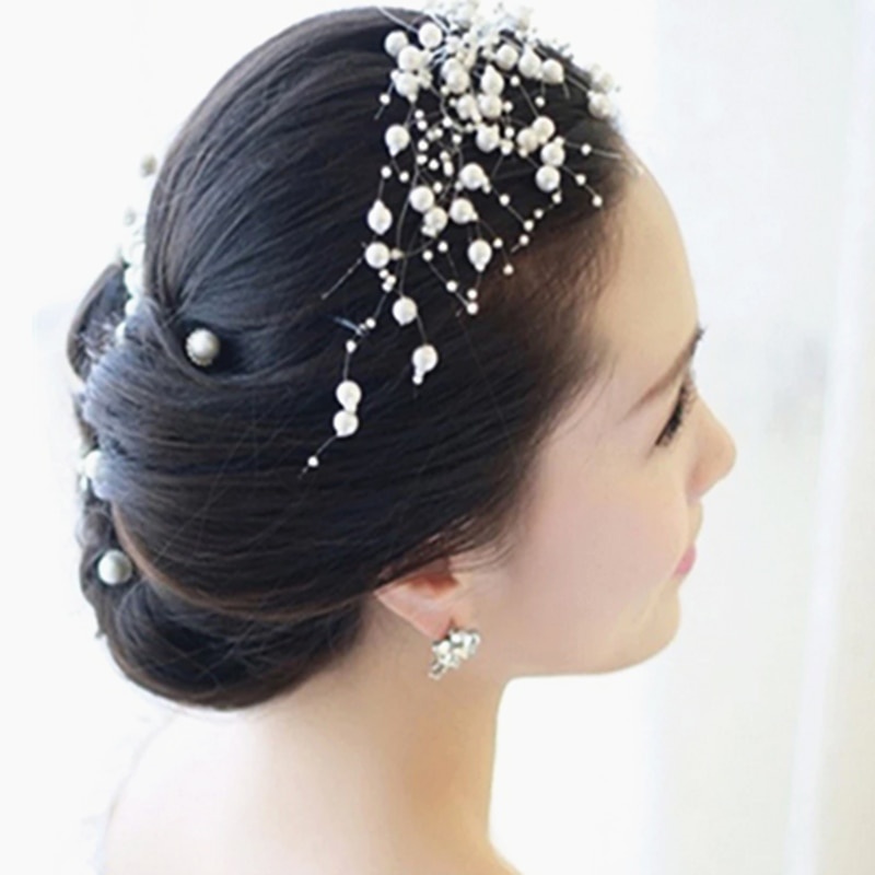 Mutiara Renteng Manik Senar Hiasan Rambut Pearls Beads Chain Dekorasi Wedding Flower Mote Besar Kecil PERMETER