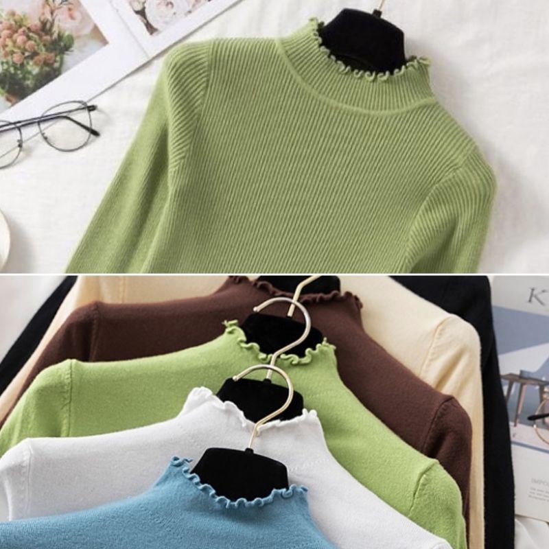 SWEATER DAISY TURTLENECK//ATASAN RAJUT WANITA KERAH TINGGI MOTIP KRIWIL//ALL SIZE M FIT TO XL