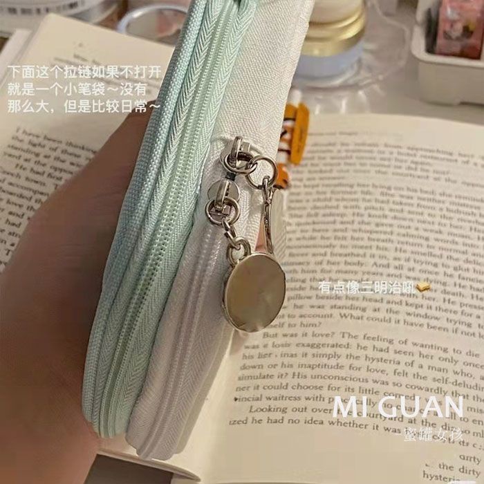 ♝Sera   Korea bernilai tinggi warna solid kanvas bergaris kotak-kotak kotak pensil multi-layer kapasitas besar multi-fungsi flip-top alat tulis