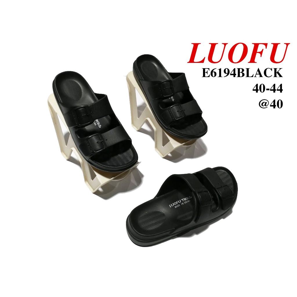 Sandal Luofu Pria Slip-On E-6194 Hitam Original Import