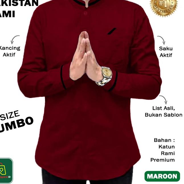 Baju Koko Pria Lengan Panjang QURTA RAJA PAKISTAN RAMI JUMBO - 27751 - Navy, M