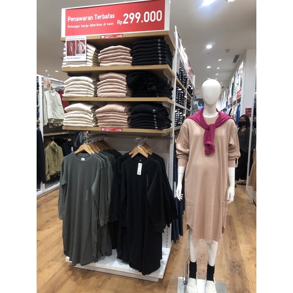 Promo Uniqlo - Woman Gaun Waffle Lengan Pjg Crew Neck
