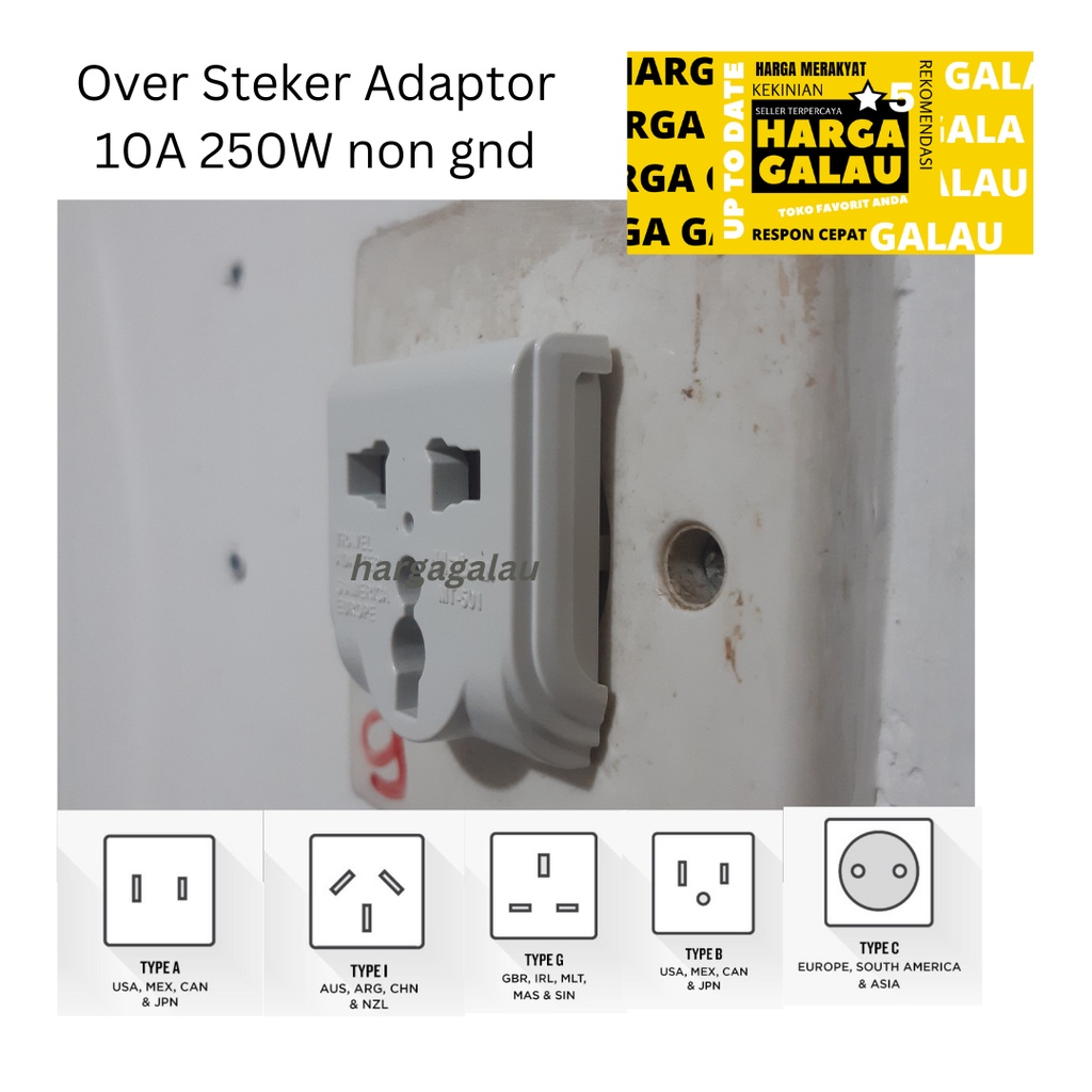 Colokan Listrik SNI Over Steker Wanpro  Gepeng ke bulat , kaki tiga ke kaki dua Universal Adaptor 10A 250W Non Gnd