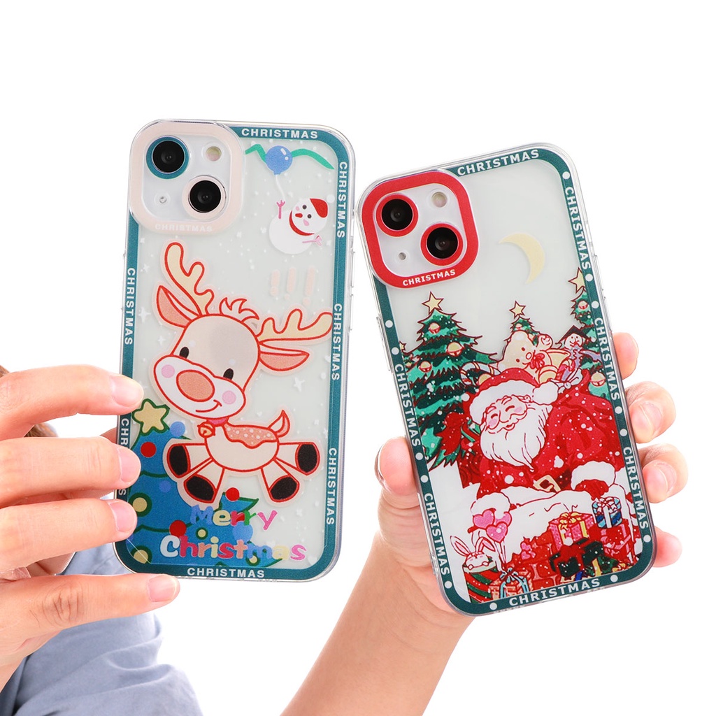 Soft Case Silikon TPU Transparan Motif Natal Untuk IPhone 14 13 12 11 Pro XS X MAX XR 6S 7 8 Plus Mini