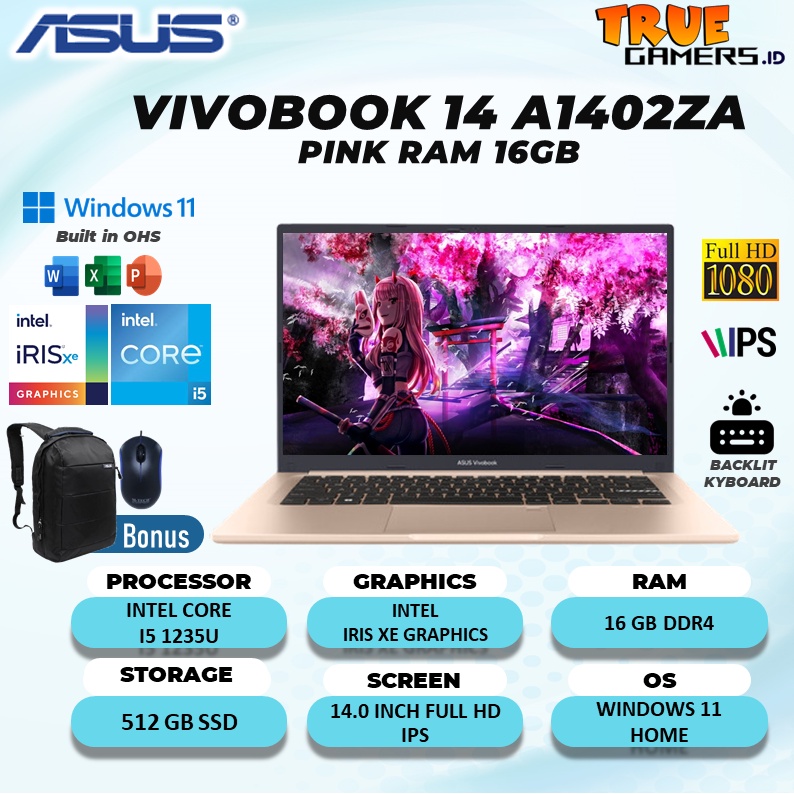 LAPTOP ASUS VIVOBOOK 14 A1402ZA I5 1235U 168GB 512SSD IRISXE W11+OHS 14.0FHD IPS