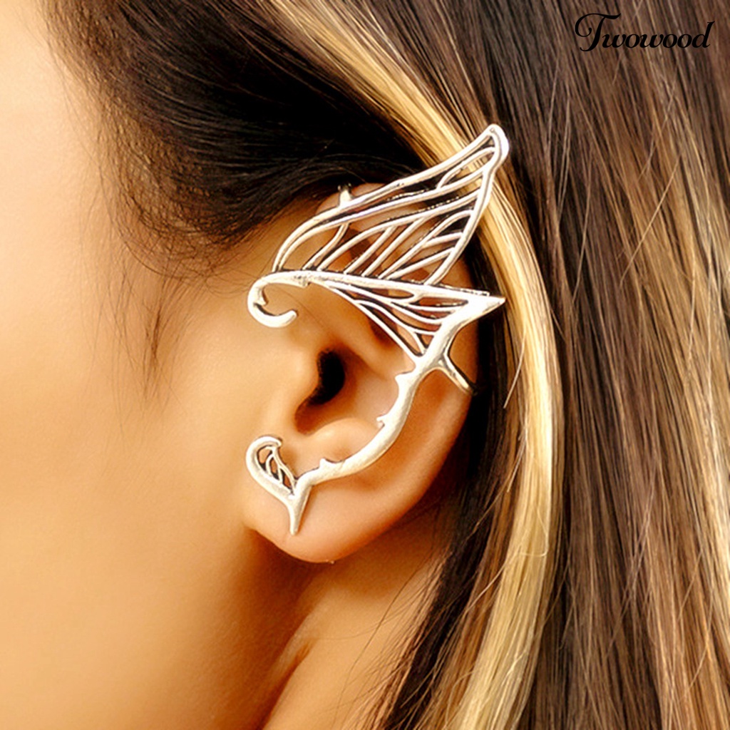 1 Pc Anting Klip Bentuk Sayap Peri Naga Bahan Alloy Metal Gaya Vintage Untuk Hadiah