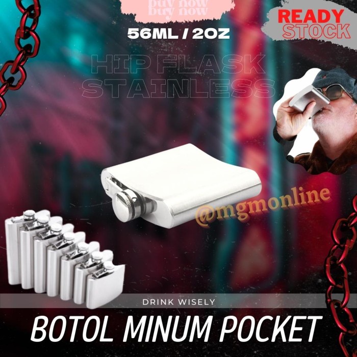 Botol pocket Stainless 56ml Hip Flask 2oz liquor botol minuman keras